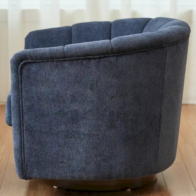 Fauteuil pivotant en tissu avec rotation à 360°, base en bois et capacité de poids de 158 kg