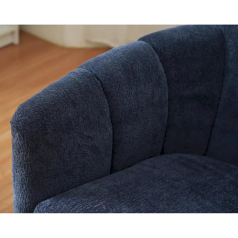 Fauteuil pivotant en tissu avec rotation à 360°, base en bois et capacité de poids de 158 kg