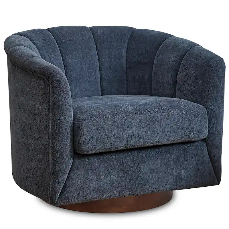 Fauteuil pivotant en tissu avec rotation à 360°, base en bois et capacité de poids de 158 kg