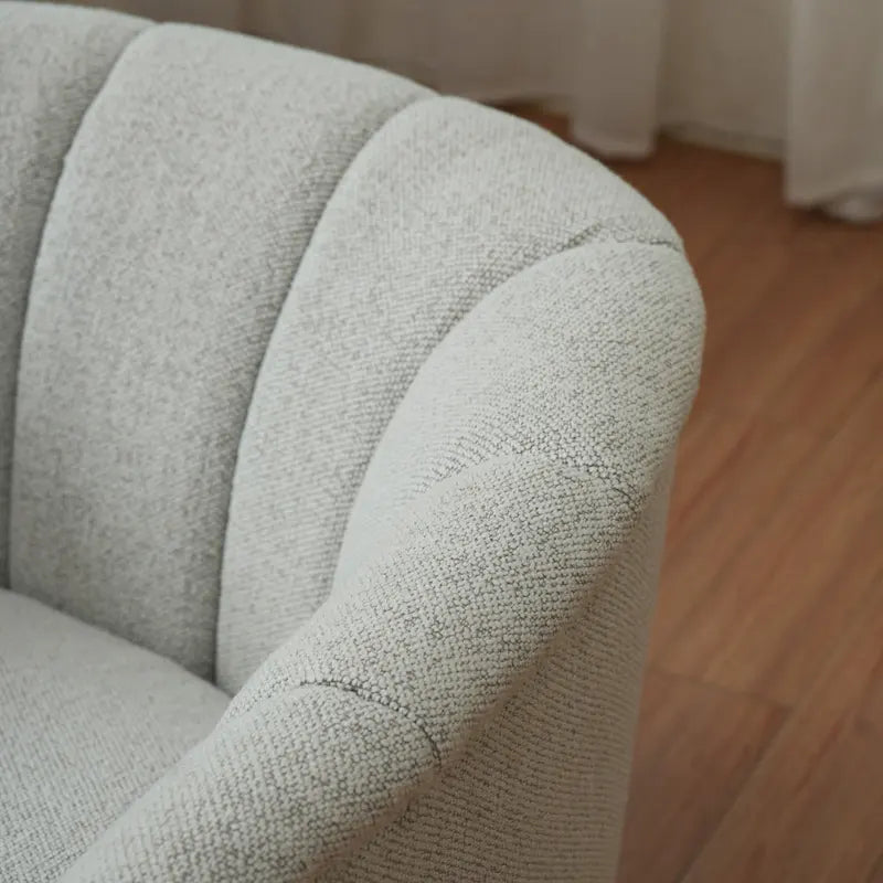 Fauteuil pivotant en tissu avec rotation à 360°, base en bois et capacité de poids de 158 kg