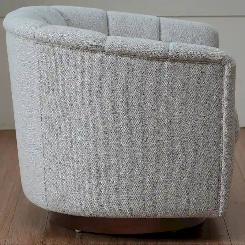 Fauteuil pivotant en tissu avec rotation à 360°, base en bois et capacité de poids de 158 kg