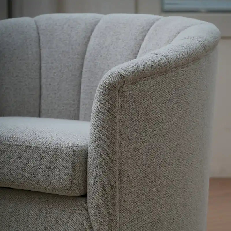 Fauteuil pivotant en tissu avec rotation à 360°, base en bois et capacité de poids de 158 kg