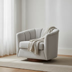 Fauteuil pivotant en tissu avec rotation à 360°, base en bois et capacité de poids de 158 kg