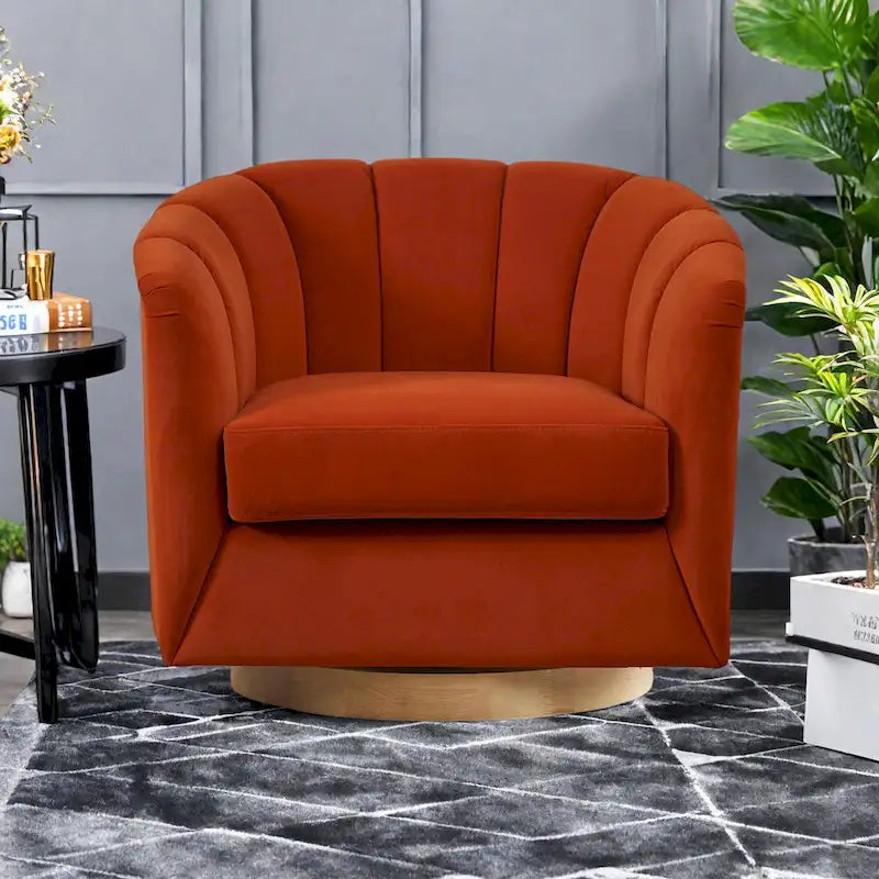 Fauteuil pivotant en tissu avec rotation à 360°, base en bois et capacité de poids de 158 kg