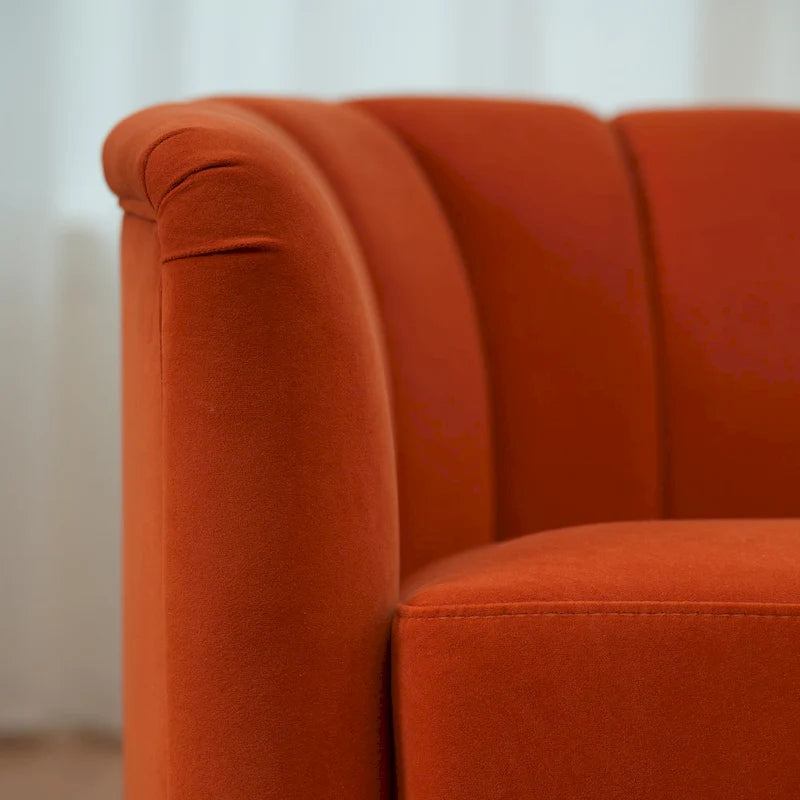 Fauteuil pivotant en tissu avec rotation à 360°, base en bois et capacité de poids de 158 kg