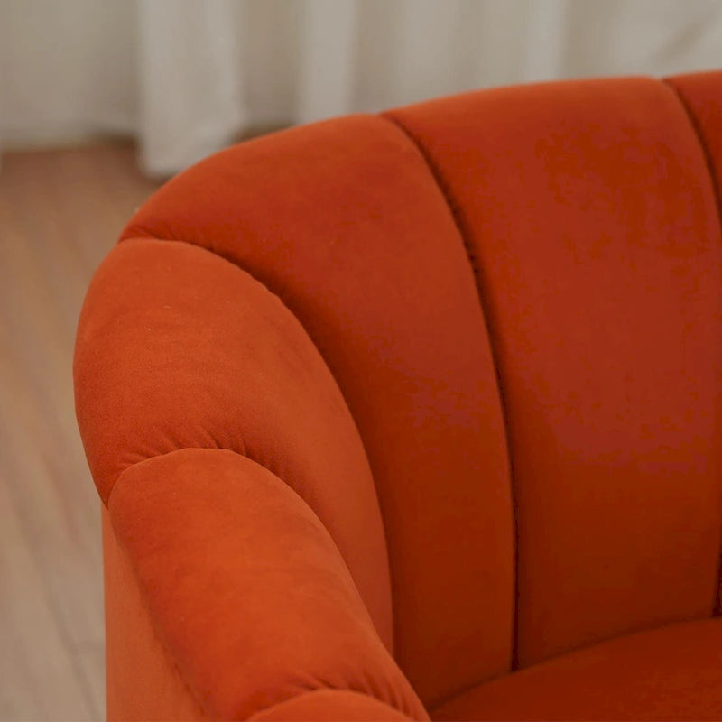 Fauteuil pivotant en tissu avec rotation à 360°, base en bois et capacité de poids de 158 kg