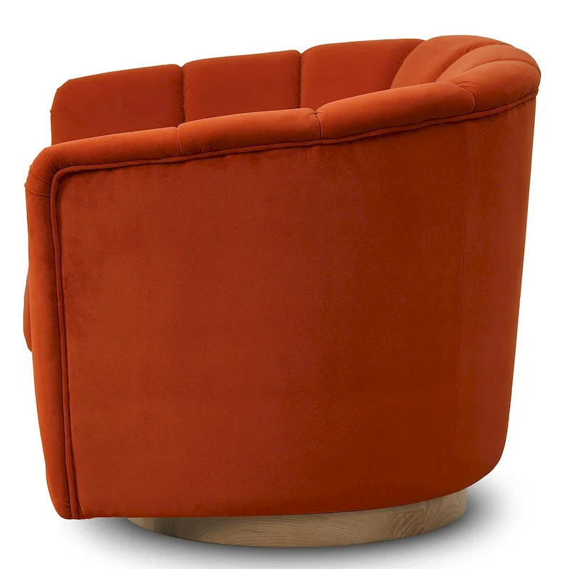 Fauteuil pivotant en tissu avec rotation à 360°, base en bois et capacité de poids de 158 kg