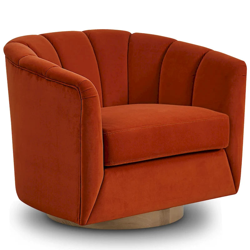Fauteuil pivotant en tissu avec rotation à 360°, base en bois et capacité de poids de 158 kg