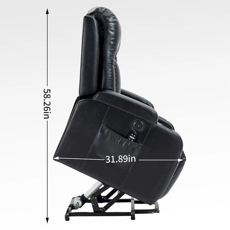 Fauteuil inclinable électrique noir pour personnes âgées avec massage vibrant, chauffage lombaire, port USB et porte-gobelets
