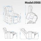 Fauteuil inclinable électrique noir pour personnes âgées avec massage vibrant, chauffage lombaire, port USB et porte-gobelets