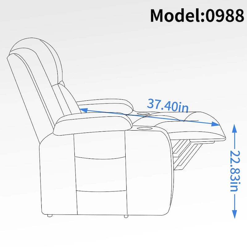 Fauteuil inclinable électrique noir pour personnes âgées avec massage vibrant, chauffage lombaire, port USB et porte-gobelets