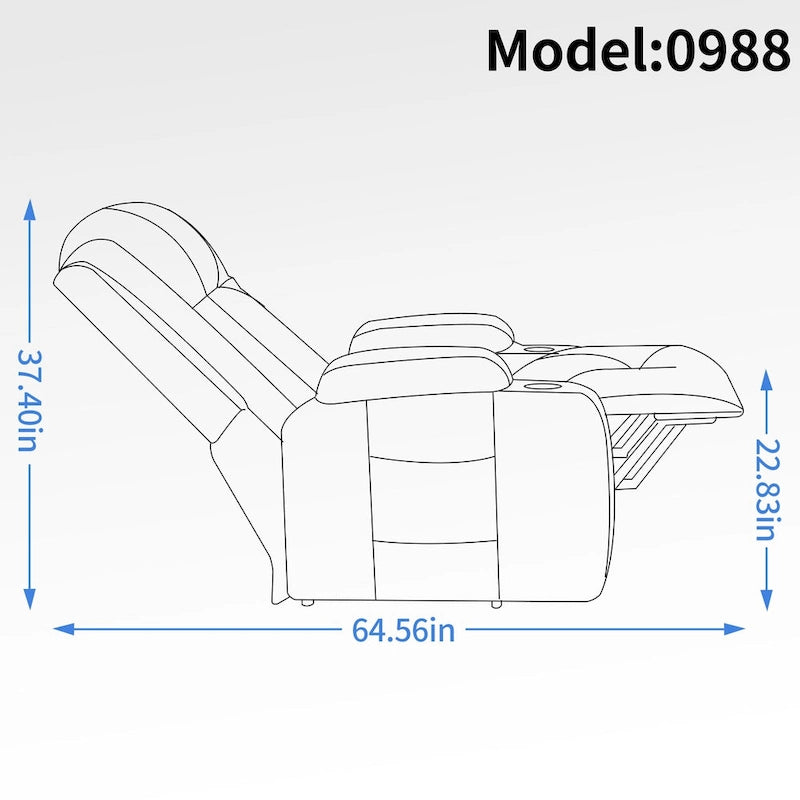 Fauteuil inclinable électrique noir pour personnes âgées avec massage vibrant, chauffage lombaire, port USB et porte-gobelets