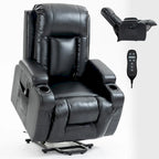 Fauteuil inclinable électrique noir pour personnes âgées avec massage vibrant, chauffage lombaire, port USB et porte-gobelets