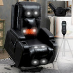 Fauteuil inclinable électrique noir pour personnes âgées avec massage vibrant, chauffage lombaire, port USB et porte-gobelets
