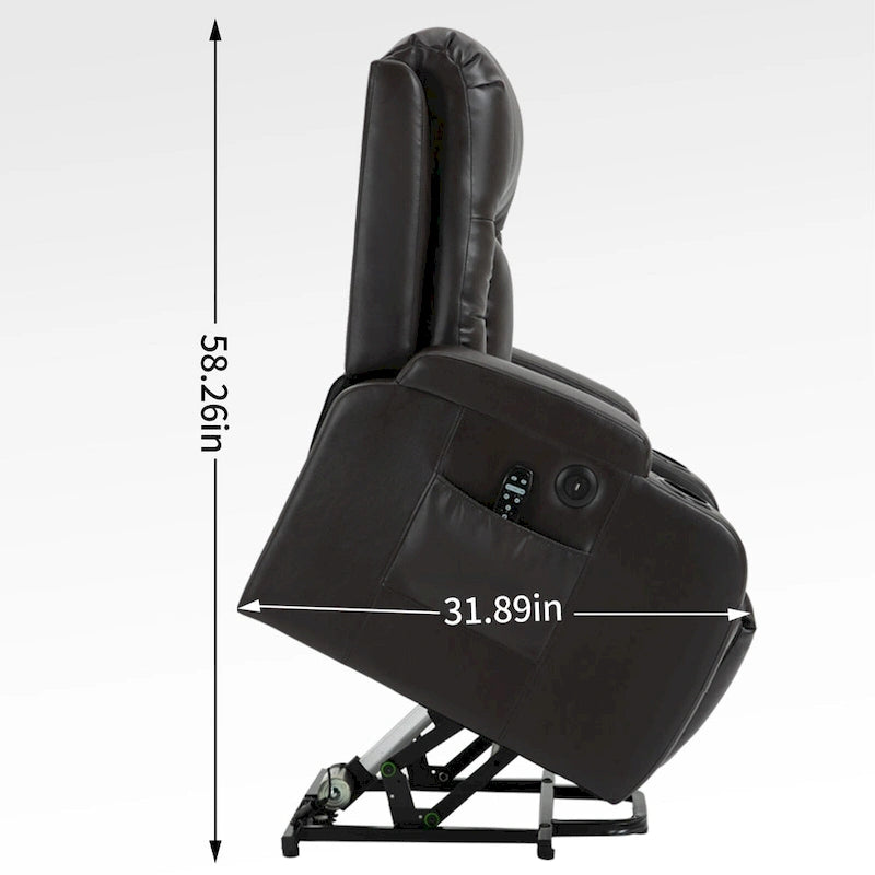 Fauteuil inclinable électrique noir pour personnes âgées avec massage vibrant, chauffage lombaire, port USB et porte-gobelets