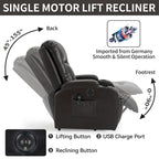 Fauteuil inclinable électrique noir pour personnes âgées avec massage vibrant, chauffage lombaire, port USB et porte-gobelets