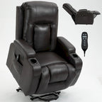 Fauteuil inclinable électrique noir pour personnes âgées avec massage vibrant, chauffage lombaire, port USB et porte-gobelets