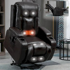 Fauteuil inclinable électrique noir pour personnes âgées avec massage vibrant, chauffage lombaire, port USB et porte-gobelets