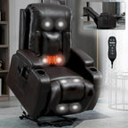 Fauteuil inclinable électrique noir pour personnes âgées avec massage vibrant, chauffage lombaire, port USB et porte-gobelets