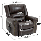 Fauteuil inclinable releveur en cuir véritable marron avec fonction de chauffage, de massage et ports USB