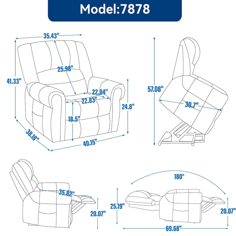 Fauteuil inclinable releveur en cuir véritable marron avec fonction de chauffage, de massage et ports USB