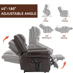 Fauteuil inclinable releveur en cuir véritable marron avec fonction de chauffage, de massage et ports USB