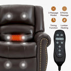 Fauteuil inclinable releveur en cuir véritable marron avec fonction de chauffage, de massage et ports USB