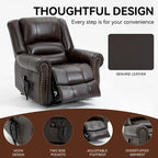 Fauteuil inclinable releveur en cuir véritable marron avec fonction de chauffage, de massage et ports USB