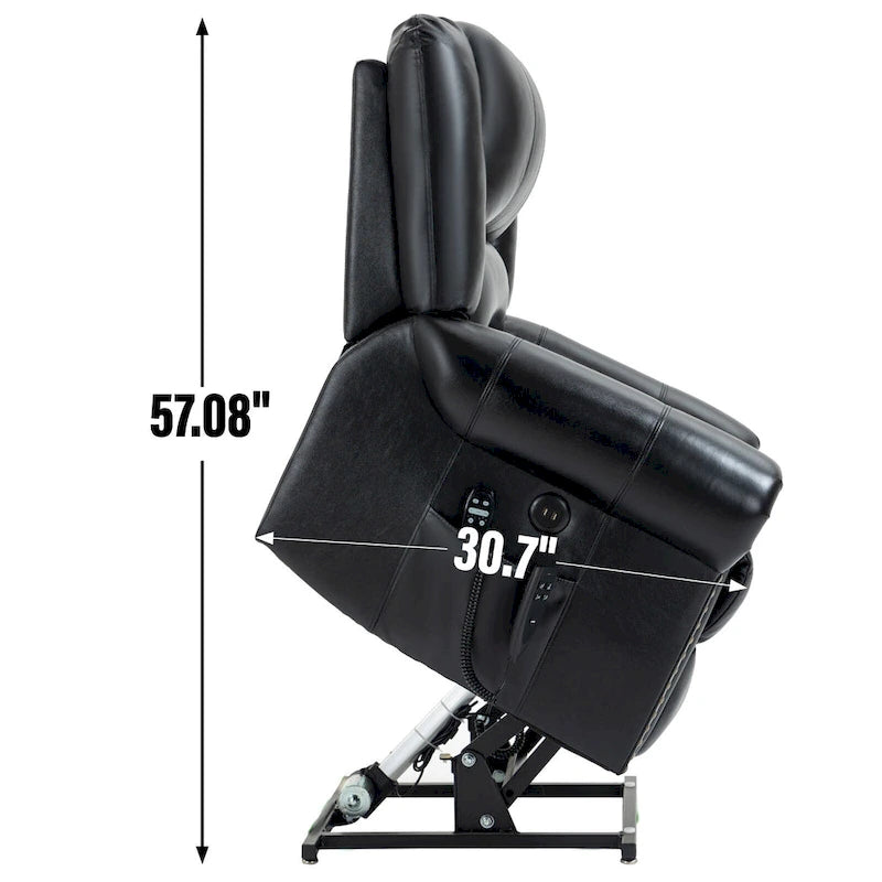 Fauteuil inclinable releveur en cuir véritable marron avec fonction de chauffage, de massage et ports USB