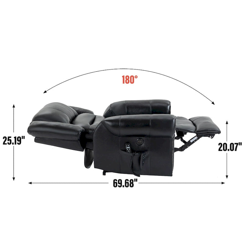 Fauteuil inclinable releveur en cuir véritable marron avec fonction de chauffage, de massage et ports USB