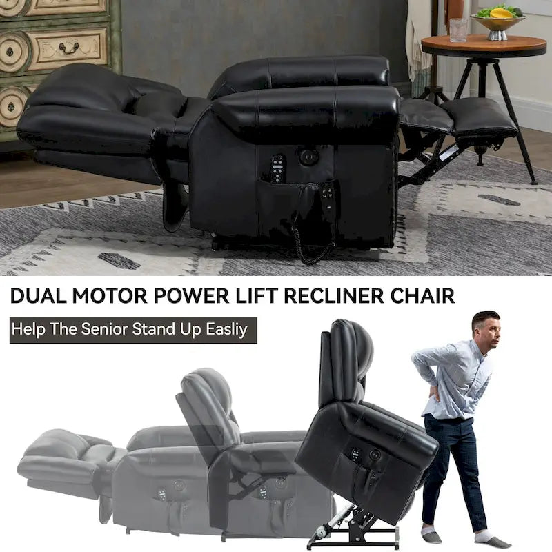 Fauteuil inclinable releveur en cuir véritable marron avec fonction de chauffage, de massage et ports USB