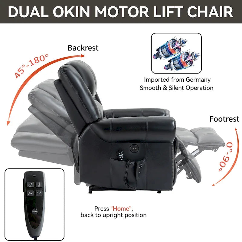 Fauteuil inclinable releveur en cuir véritable marron avec fonction de chauffage, de massage et ports USB