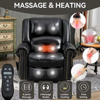 Fauteuil inclinable releveur en cuir véritable marron avec fonction de chauffage, de massage et ports USB