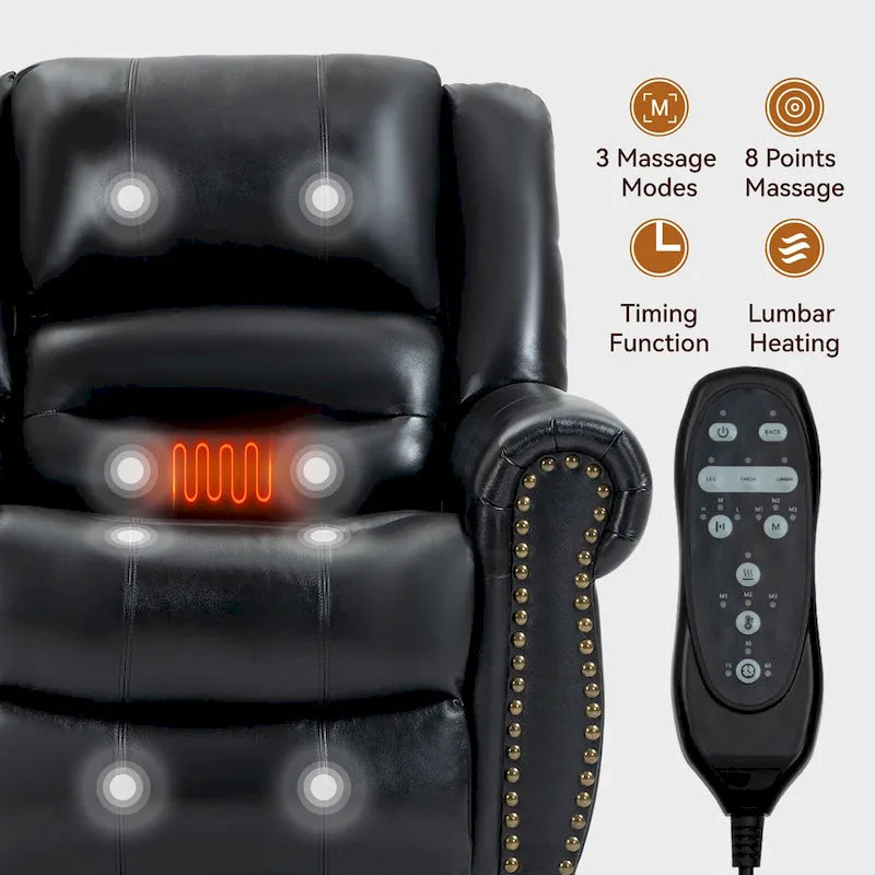 Fauteuil inclinable releveur en cuir véritable marron avec fonction de chauffage, de massage et ports USB