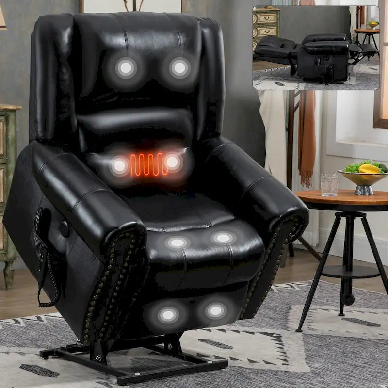 Fauteuil inclinable releveur en cuir véritable marron avec fonction de chauffage, de massage et ports USB