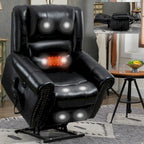 Fauteuil inclinable releveur en cuir véritable marron avec fonction de chauffage, de massage et ports USB