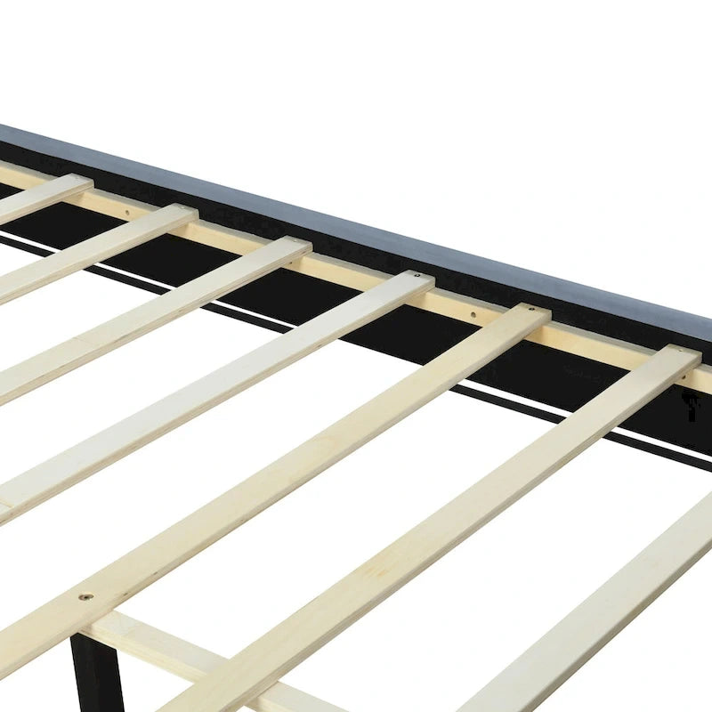 Lit plateforme rembourré gris Queen Size avec tête de lit capitonnée et cadre en métal