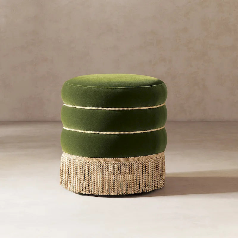 17,5 Pouces Pouf Rond Rembourré avec Frange Lingot d'Or