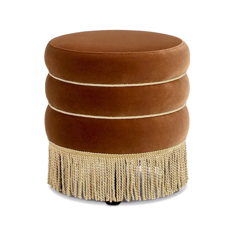 17,5 Pouces Pouf Rond Rembourré avec Frange Lingot d'Or
