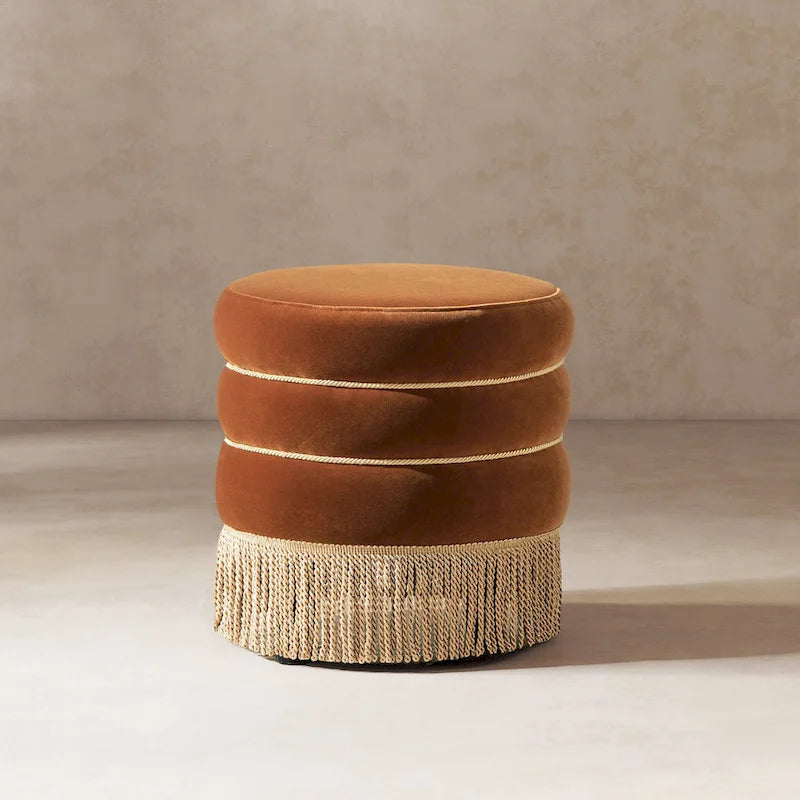 17,5 Pouces Pouf Rond Rembourré avec Frange Lingot d'Or