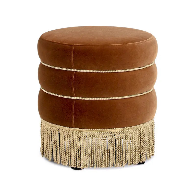 17,5 Pouces Pouf Rond Rembourré avec Frange Lingot d'Or