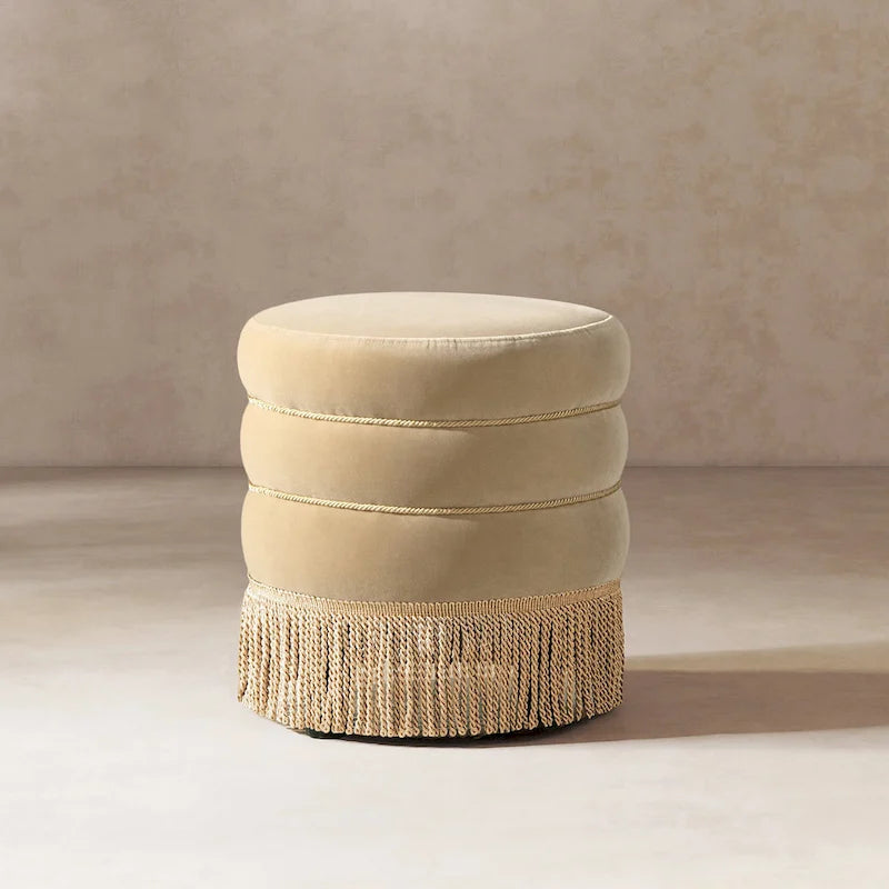 17,5 Pouces Pouf Rond Rembourré avec Frange Lingot d'Or