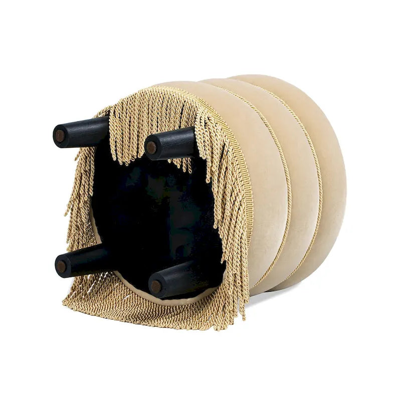 17,5 Pouces Pouf Rond Rembourré avec Frange Lingot d'Or