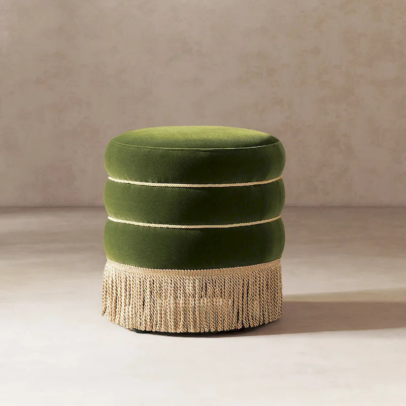 17,5 Pouces Pouf Rond Rembourré avec Frange Lingot d'Or