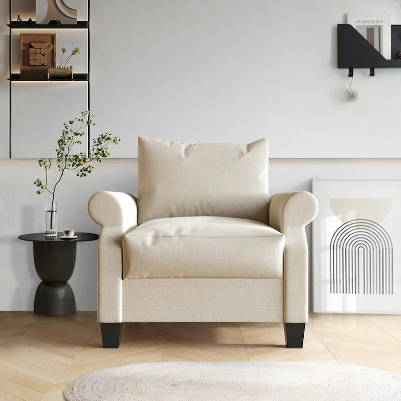 Fauteuil capitonné en lin classique