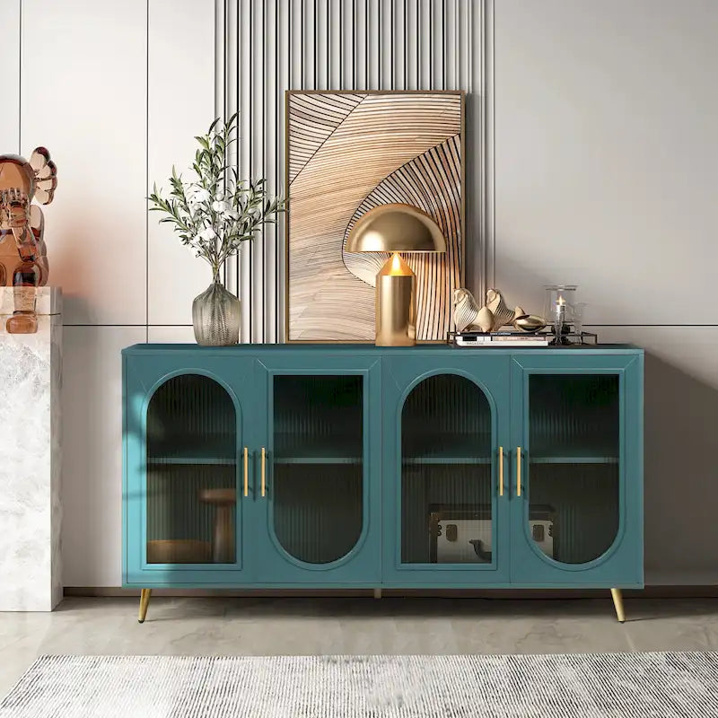 Meuble TV en bois avec armoire de rangement et étagères réglables - N/A