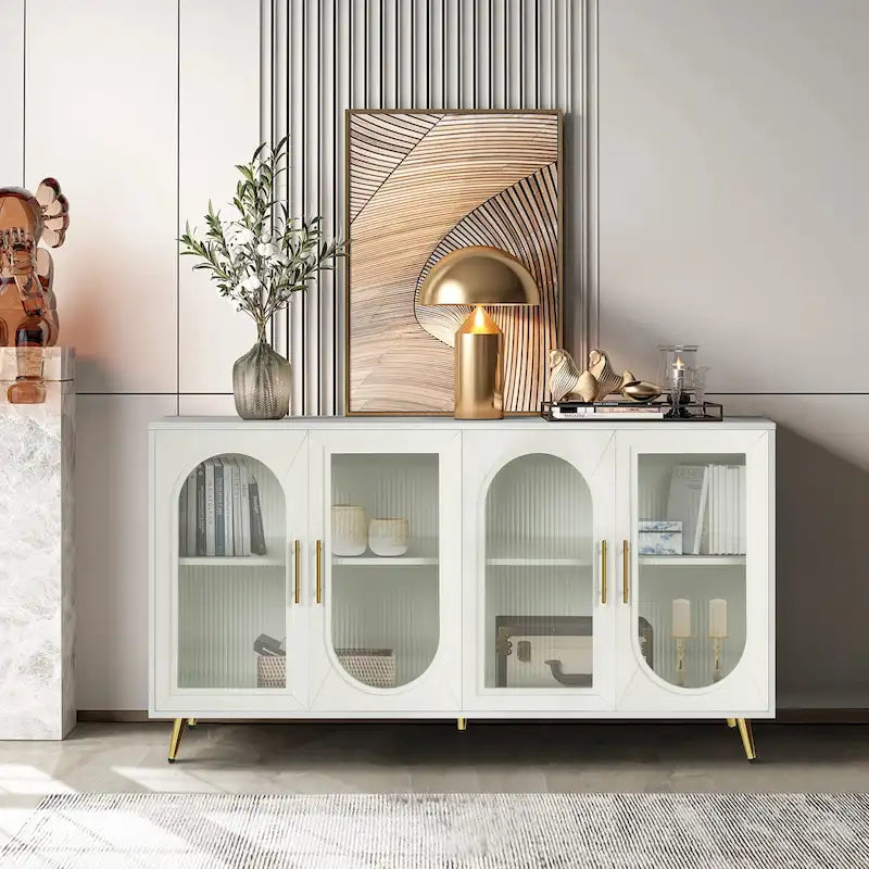 Meuble TV en bois avec armoire de rangement et étagères réglables - N/A