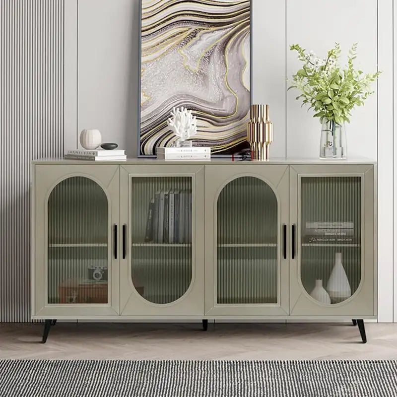 Meuble TV en bois avec armoire de rangement et étagères réglables - N/A