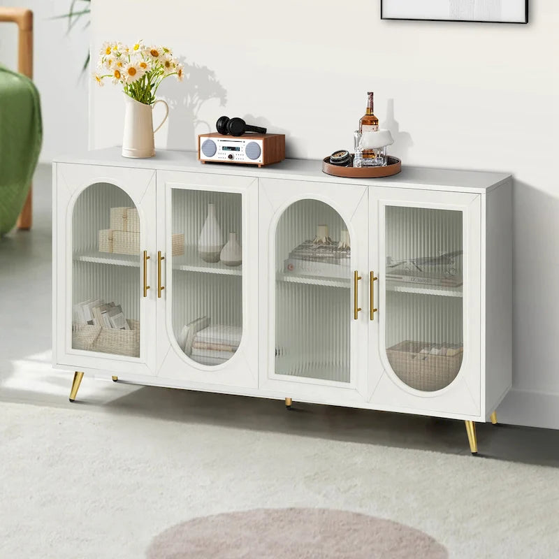 Meuble TV en bois avec armoire de rangement et étagères réglables - N/A