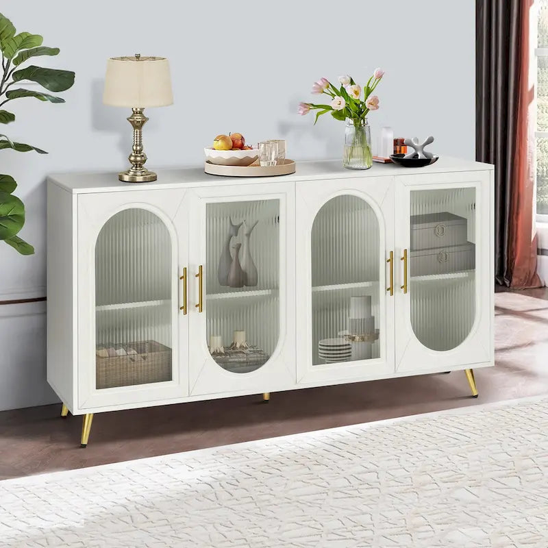 Meuble TV en bois avec armoire de rangement et étagères réglables - N/A